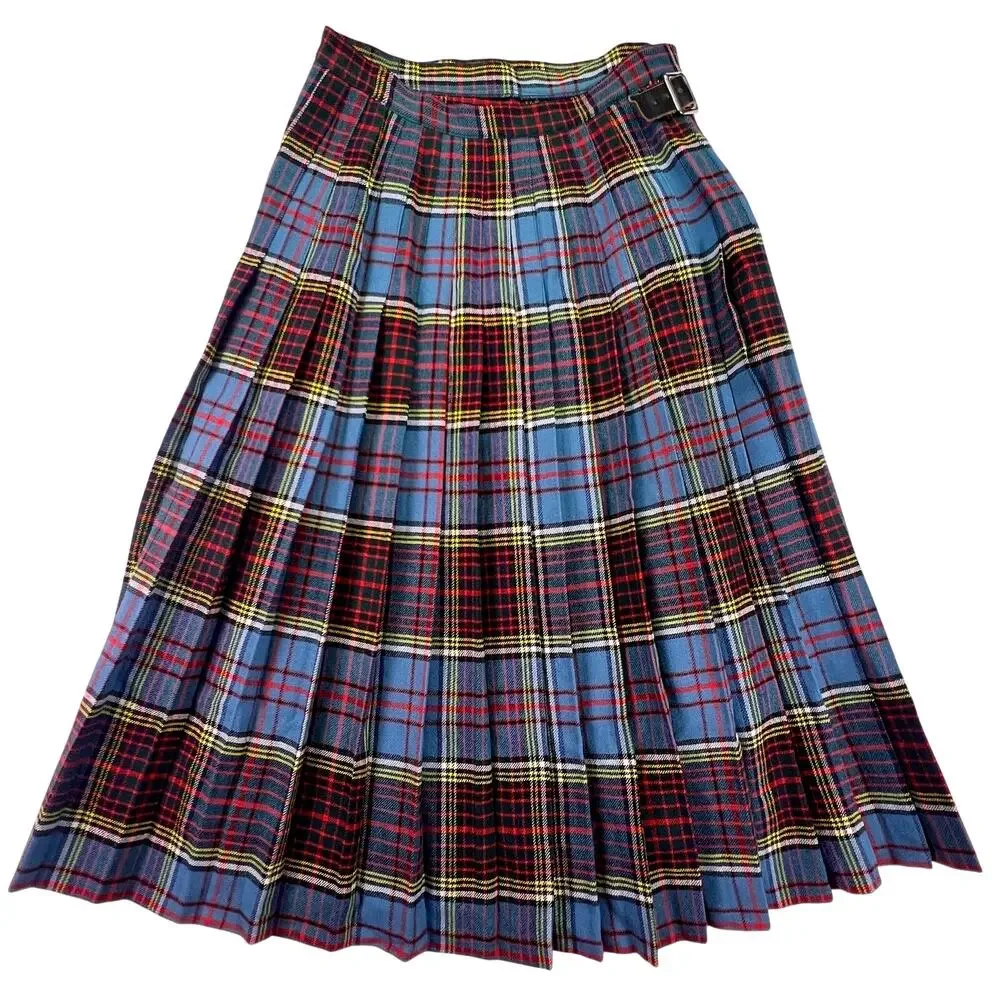 Vintage The Scotch House Women XS Anderson Tartan Kilt Skirt Pleated Wrap Buckle